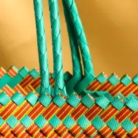 Сумка плетёная, 30&times;15&times;35 см, пластик, бирюзовый-жёлтая