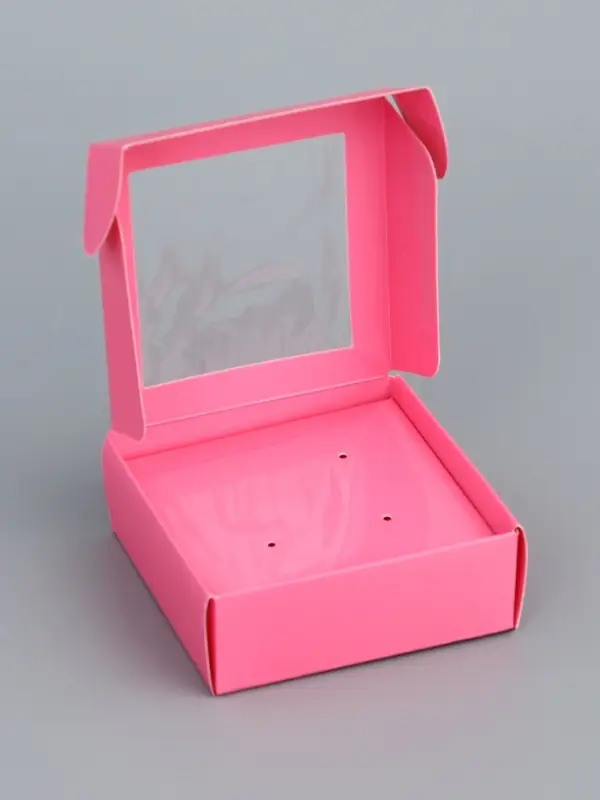 Коробка для бижутерии с PVC окном 8&times;8&times;3 см, розовый