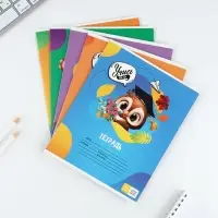 Тетрадь 12 листов в частую косую линейку, А5, на скрепке, блок №1 &laquo;Учись на 5+&raquo; МИКС