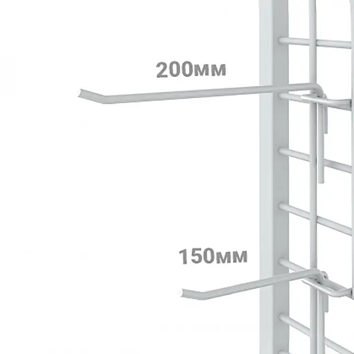 Крючок одинарный на сетку, d=4 мм, L=20 см, шаг 25, цвет хром
