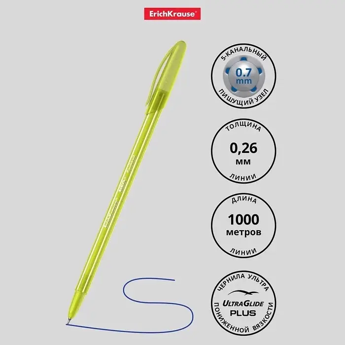 Ручка шариковая ErichKrause Cocktail, игольчатый узел 0.7 мм, чернила синие, одноразовая, МИКС