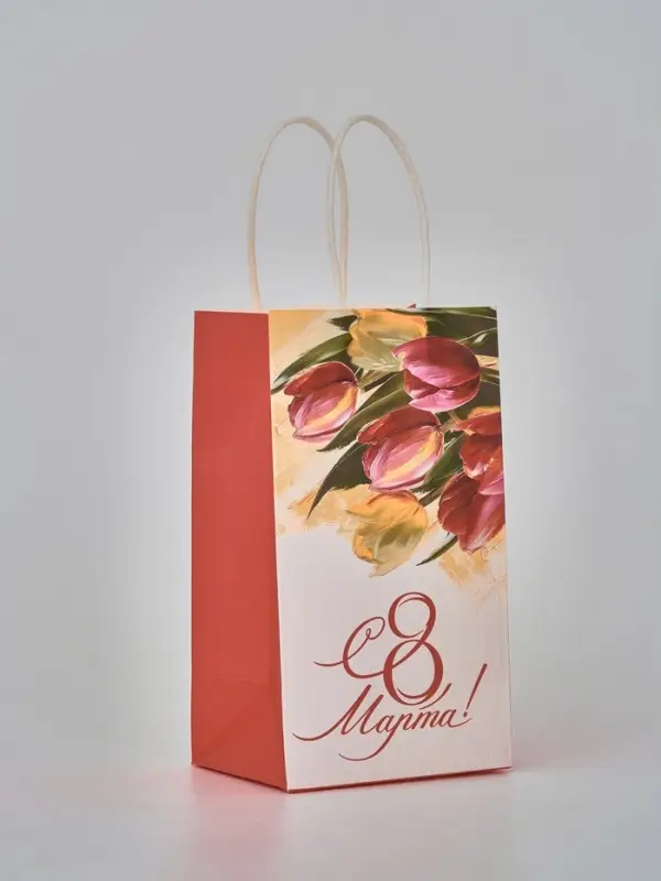 Пакет подарочный крафт &laquo;8 марта&raquo;, 12 &times; 21 &times; 9 см