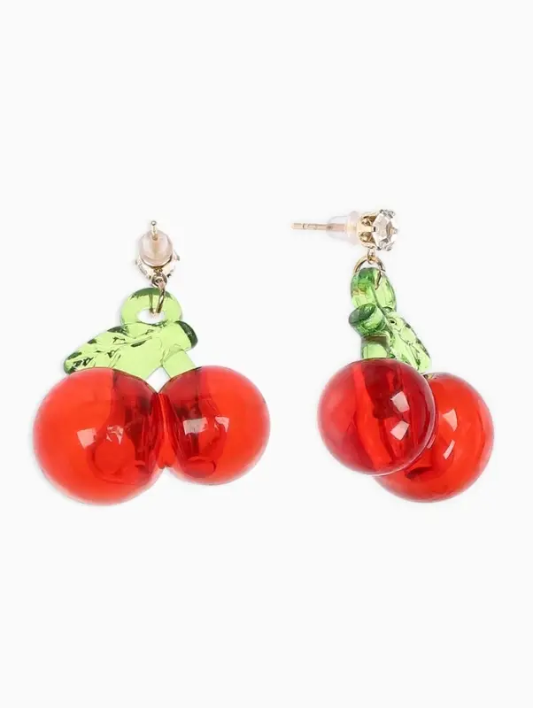 Серьги "Вишня" объемная, цвет красно-зелёный в золоте