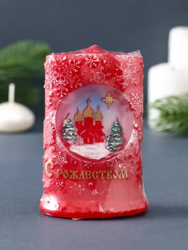 Свеча фигурная "Снежное Рождество" 7х4х10,5 см, цв. красный