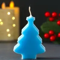 Свеча новогодняя "Ёлочка с гирляндой" 55х75 мм, голубой