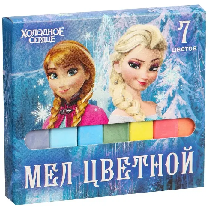 Мелки цветные школьные, набор 7 шт. &laquo;Эльза&raquo; &laquo;Холодное сердце&raquo;, прямоугольные