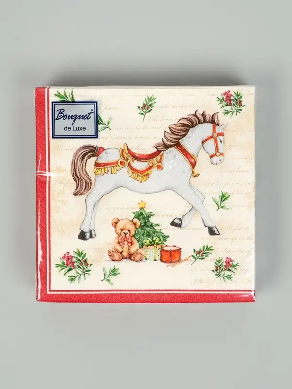 Салфетки бумажные трёхслойные &laquo;Новогодняя лошадка. кремовый фон&raquo;, 24х24, 25 шт