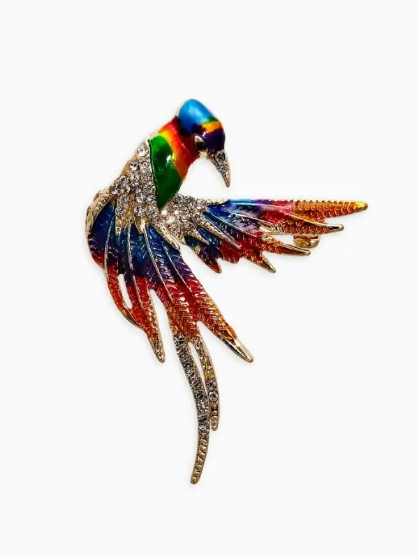 Брошь "Птица Попугай", цветная в золоте