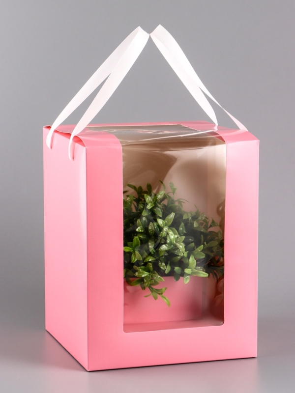 Коробка для цветов, 20 х 20 х 25 см, розовая