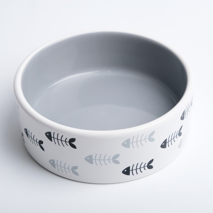 Миска керамическая "Рыбные косточки" 300 мл  12,5 x 4,5 cм, серая/белая