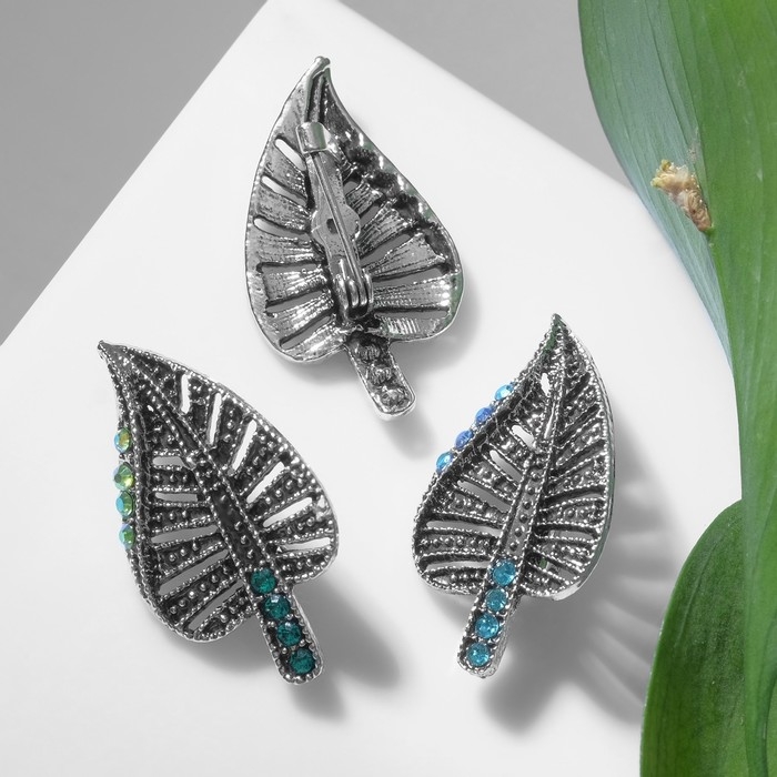 Брошь &laquo;Лист&raquo; ажурный, цвет МИКС в чернёном серебре (неделимая фасовка 12 шт., цена за шт.)