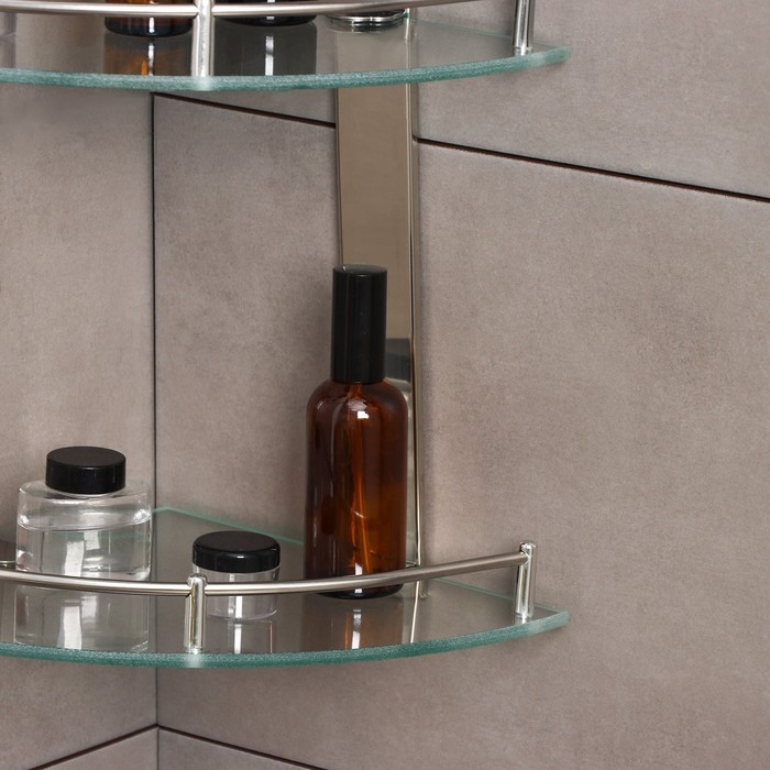Полка для ванной комнаты 2х-ярусная угловая Штольц St&ouml;lz, 24&times;24&times;28 см, нержавеющая сталь, стекло