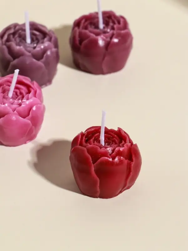Набор свечей декоративных "Пионы" 5 шт 3,5х3,5х2,5 см розово-фиолетовые 6,5х22,5х3,5 см