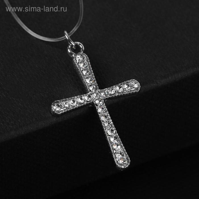 Кулон &laquo;На леске&raquo; крестик плавный, цвет белый в серебре, 35 см