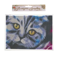 Алмазная мозаика с полным заполнением на холсте &laquo;Кот&raquo;, 15 х 21 см