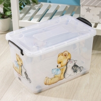 Контейнер для хранения &laquo;Мишка и котёнок&raquo;, 35 л, 50,5&times;31,5&times;28 см, на колёсиках, прозрачный