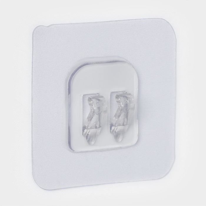 Крючок самоклеящийся для прутьев, прозрачная основа, 5,6&times;5,6 см, 10 шт