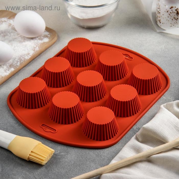 Форма для выпечки Доляна &laquo;Сладости. Круг реб&raquo;, силикон, 27&times;22&times;3 см, 9 ячеек (6&times;6&times;3 см), цвет МИКС