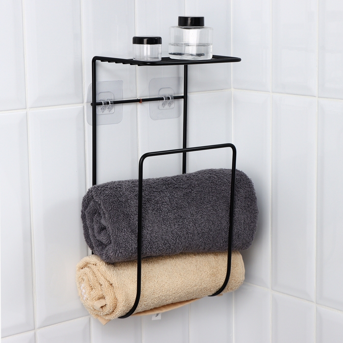 Держатель для полотенец с полкой, 15,5&times;12,5&times;33,5 см, цвет черный