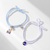 Браслеты &laquo;Неразлучники&raquo; ассоль, ракета и планета, цвет бело-синий