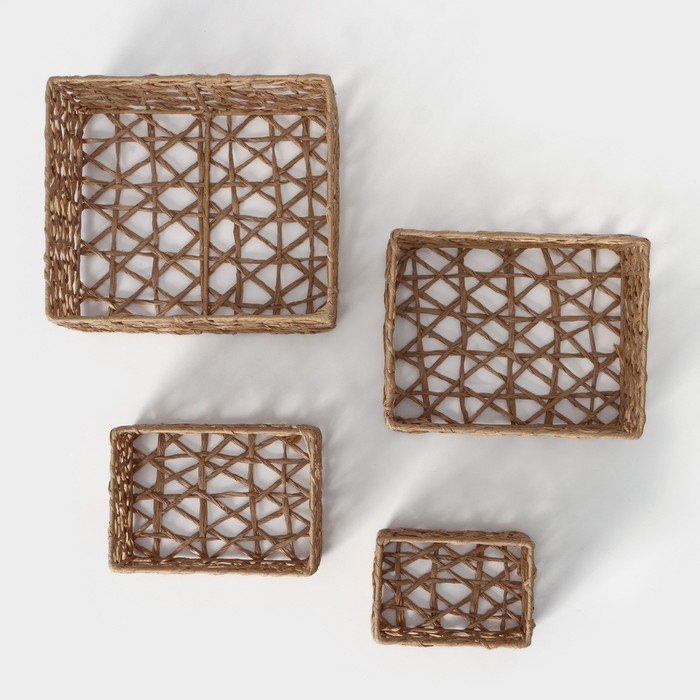 Набор плетеных корзин для хранения ручной работы LaDо́m &laquo;Паутинка&raquo;, 4 шт, цвет бежевый