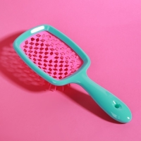 Расчёска массажная, широкая, вентилируемая, 8,5 &times; 20,5 см, PVC коробка, цвет бирюзовый/розовый