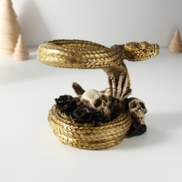 Сувенир полистоун "Змея с черепами и чёрными розами" 11,5х16х13 см