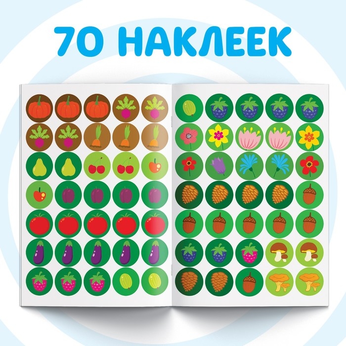 Книга с наклейками-кружочками &laquo;Что где растёт?&raquo;, 16 стр., А5, Синий трактор