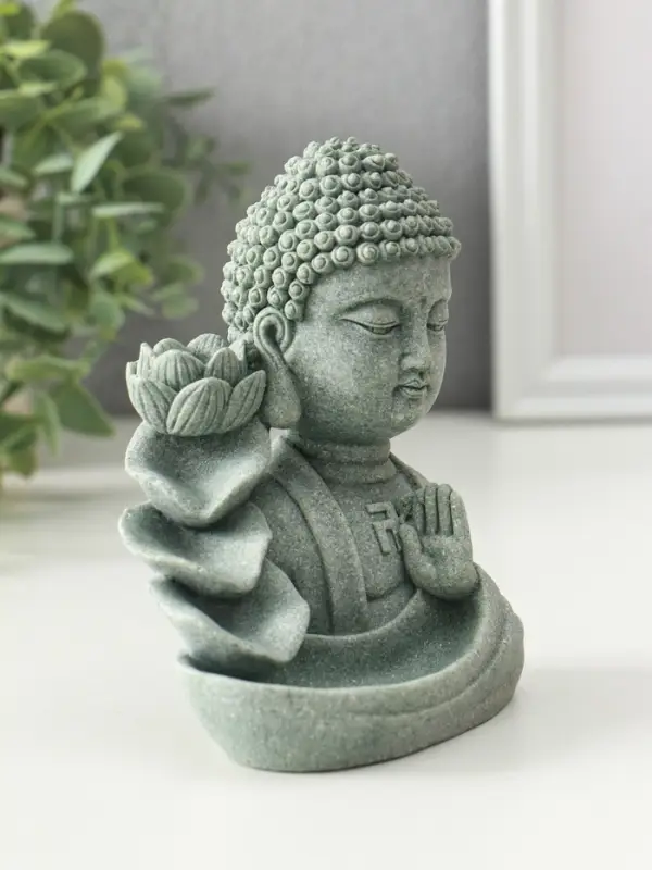 Подставка под благовония песчаник "Будда и фонтан с лотосом" 7х10,5х13 см