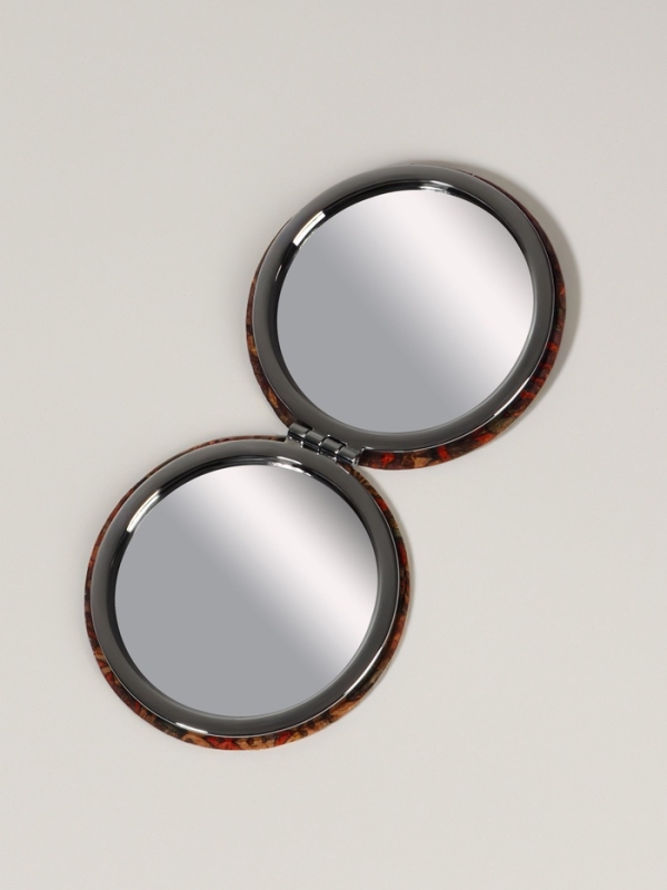 Зеркало складное &laquo;Орнамент&raquo;, d = 7,2 см, с увеличением, цвет коричневый/оранжевый