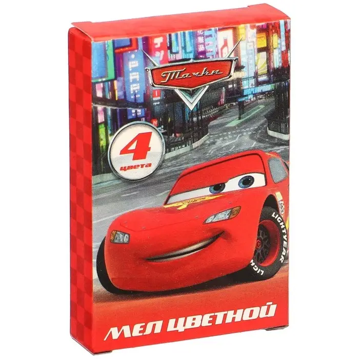 Мелки цветные школьные, набор 4 шт. &laquo;Тачки&raquo;, прямоугольные