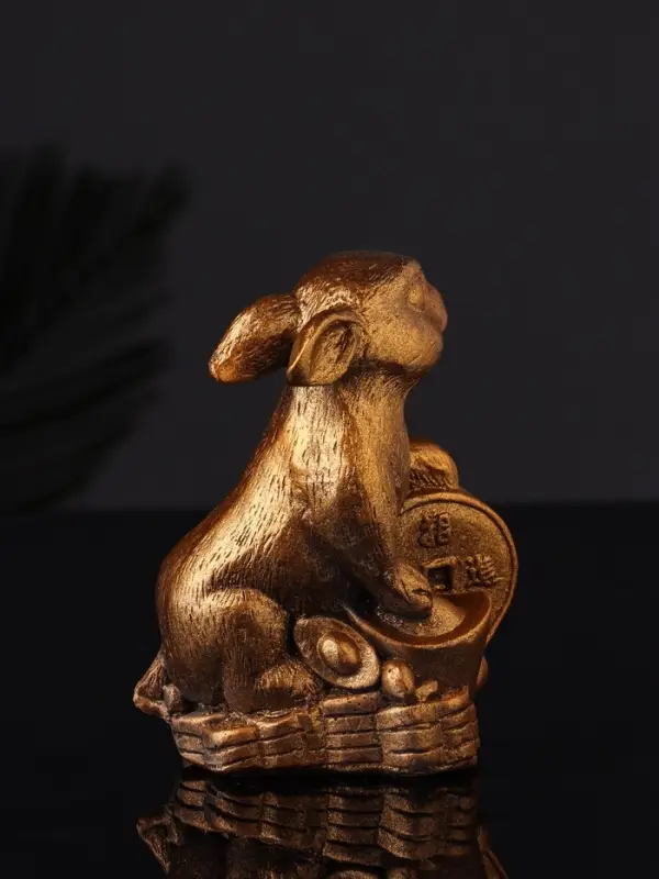 Набор "Кролик фен-шуй с подсвечником", 12х20 см, бронза