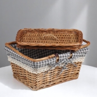 Корзина-лукошко, ткань , 2е ручки складные (внутри металл) с крышкой.  35*26 см, Н 18 см, Н с ручкам