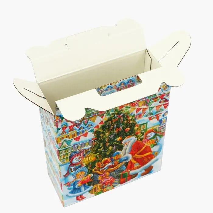 Подарочная коробка новогодняя Подарок "Волшебный город" 16,8 х 7 х 25 см. Новый год