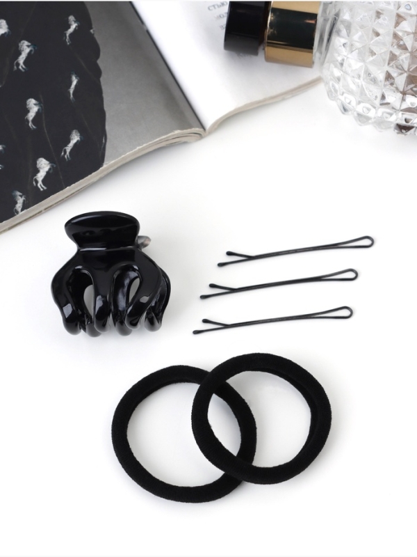 Набор для волос &laquo;Вивьен&raquo;, 2 резинки 5.5 см, 8 невидимок 5.5 см, краб 3 см, зубья, чёрный