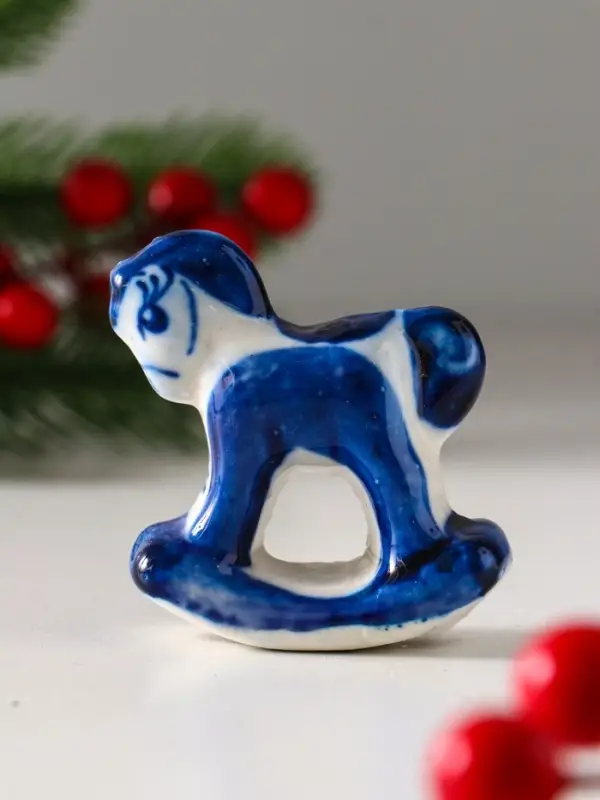 Сувенир "Конь-качалка", 5х5 см, гжель