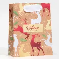 Пакет подарочный новогодний крафтовый &laquo;С Новым годом&raquo;, S 12&times;15&times;5.5 см