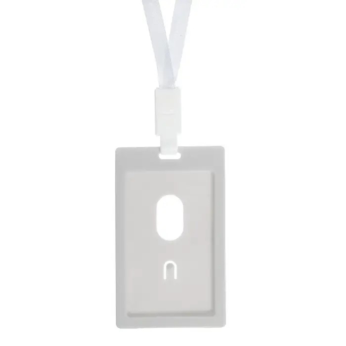 Бейдж - карман вертикальный, внешний размер 112&times;67 мм, внутренний размер 90&times;54 мм, белый, с белой лентой, жёсткокаркасный
