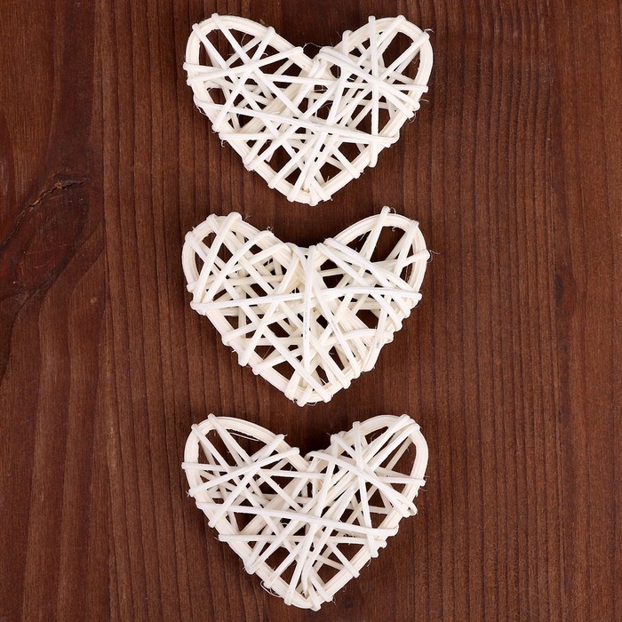 Декор для творчества из лозы &laquo;Сердце&raquo; набор 3 шт., размер 1 шт. &mdash; 6,5 &times; 6 см, цвет натуральный