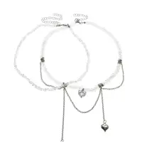 Колье "Акцент" сердце, двойное, цвет белый в серебре