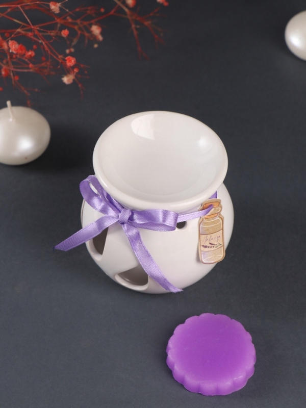 Набор: аромалампа для эфирных масел, мелтсы из воска ароматические &laquo;Лаванда&raquo;, сиреневая, 6.5&times;6.2&times;7.5 см