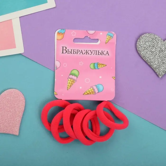Резинка для волос "Радуга" (набор 6 шт) малиновый