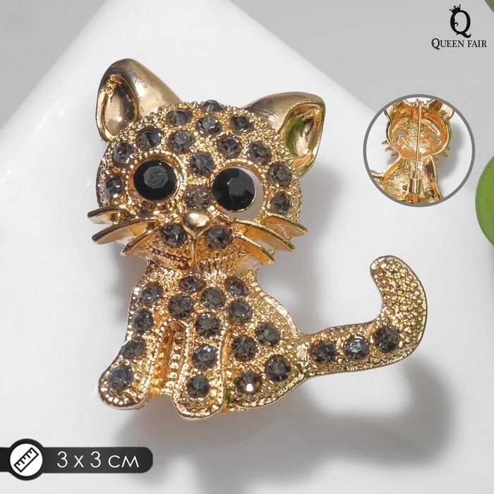 Брошь &laquo;Кошечка&raquo; очаровательная, цвет чёрно-серый в золоте