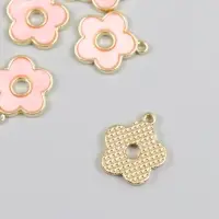 Декор для творчества металл, акрил "Розовый цветочек" золото 0,2х1,6х1,7 см