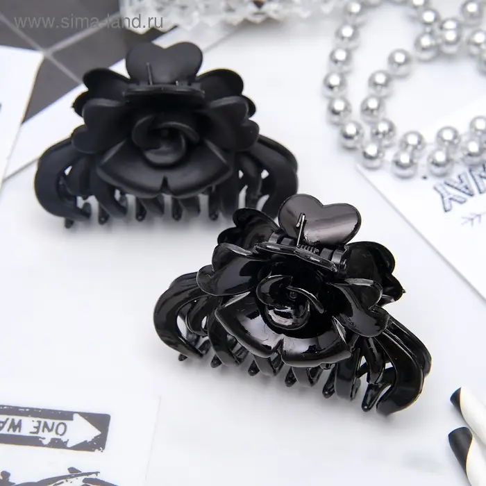 Крабик для волос &laquo;Ночка&raquo;, роза, 6.8 см, матовый и глянец, МИКС