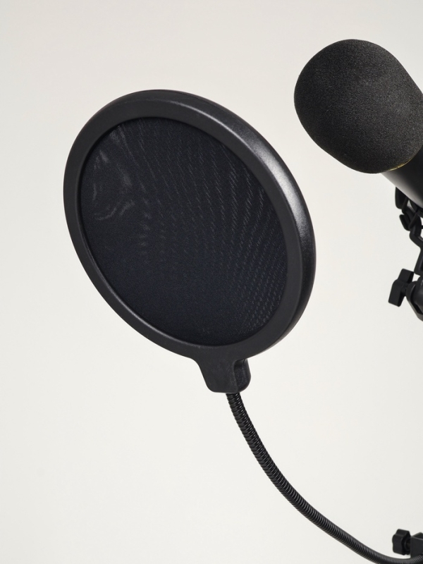 Микрофон конденсаторный Music Life золотой: кабель, ветрозащита, стойка