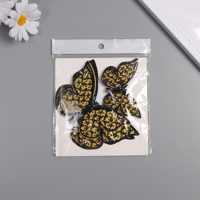 Наклейка бумага, пластик "Цветочные бабочки золото" блёстки набор 12 шт 12 см, 10 см 8 см