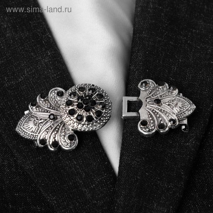 Зажим для кардигана &laquo;Восток&raquo;, цвет чёрный в чернёном серебре