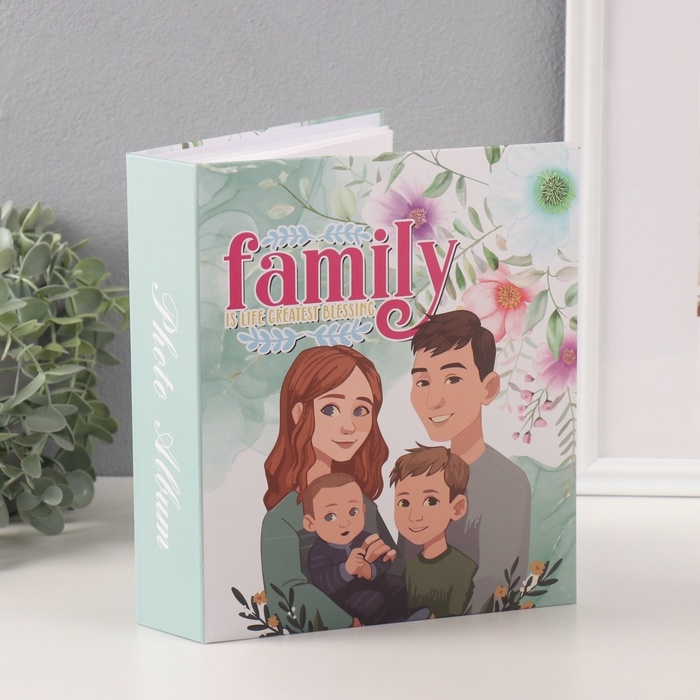 Фотоальбом на 80 фото 10х15 см "Семья - это благословение" в коробке сер. обводка 5х19х23 см   10749