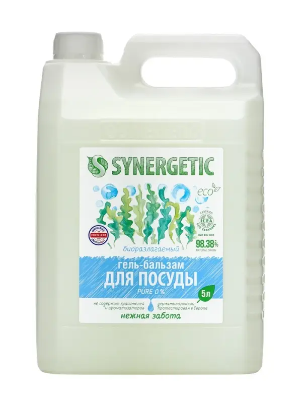Гель-бальзам для мытья посуды Synergetic "Pure 0%", 5 л